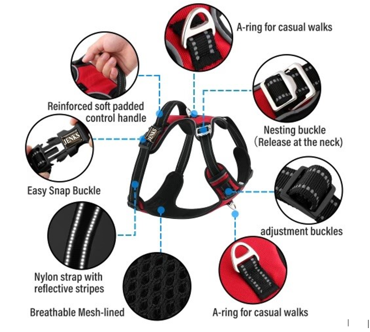 JENKS No Pull Dog Harness Large Step in Reflective Dog Harness with Front Clip and Easy Control Handle for Training Walking Running Small, Medium, Large, XL Dogs